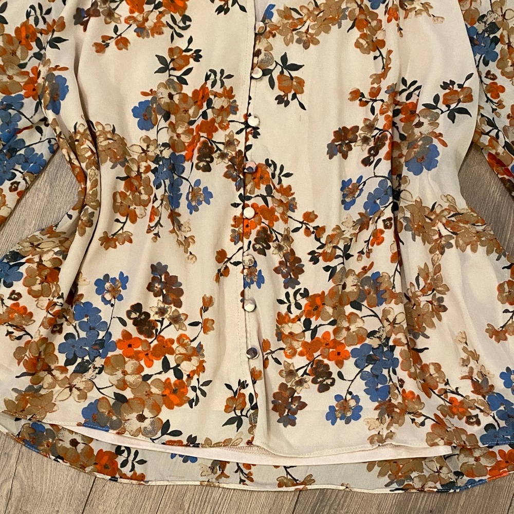 Vici Cream Floral Blouse with Blue and Orange Accents - Picture 7 of 9